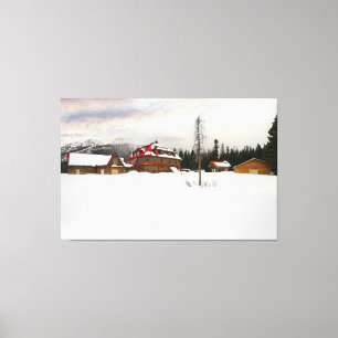 Schneebedeckte Bow Lake Lodge Leinwanddruck