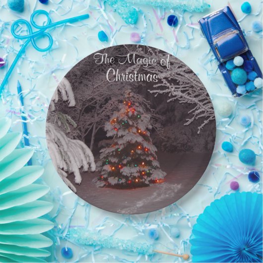 Schneebedeckte Branchen Weihnachtsleuchten Pappteller (Party)