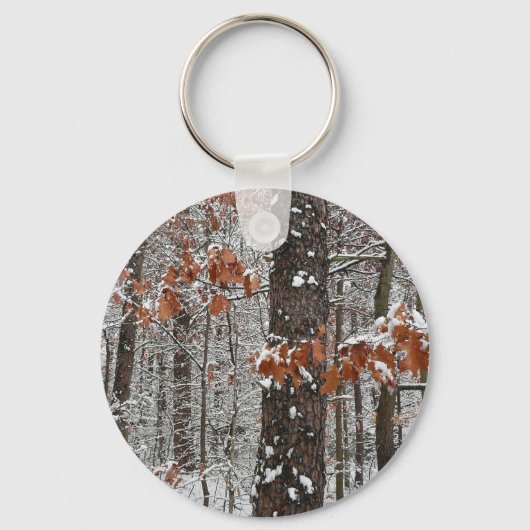 Schneebedeckte Eichenbäume Winternaturfotografie Schlüsselanhänger (Vorderseite)