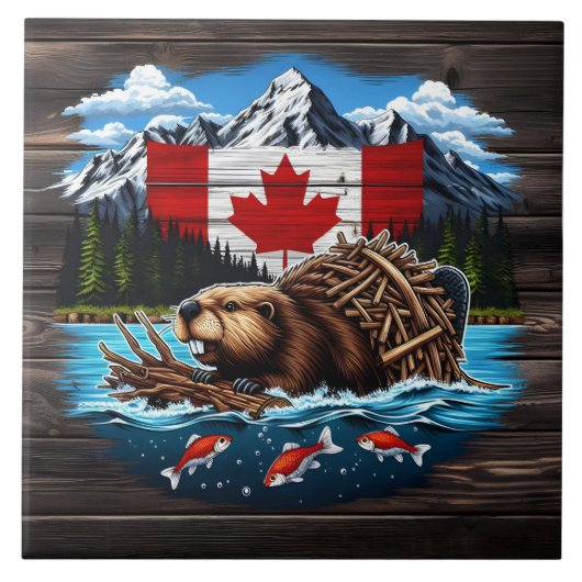 Schneebedeckte Gipfel, kanadischer Biber, Ozean Fliese (Vorderseite)