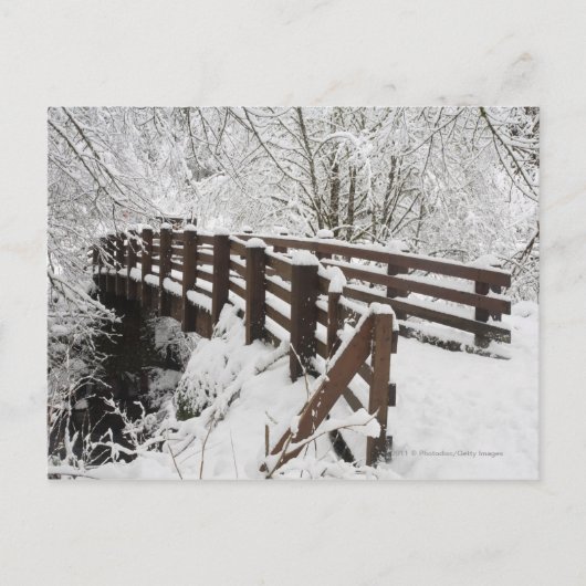 Schneebedeckte Holzbrücke Postkarte (Vorderseite)