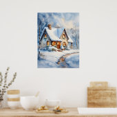 Schneebedeckte Hütte Poster (Küche)