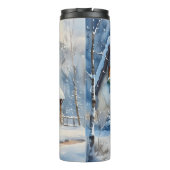 Schneebedeckte Hütte Thermosbecher (Rückseite)