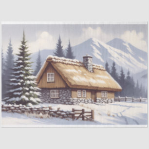 Schneebedeckte Hütte Winter-Wasserfarbe-Decoupage Seidenpapier