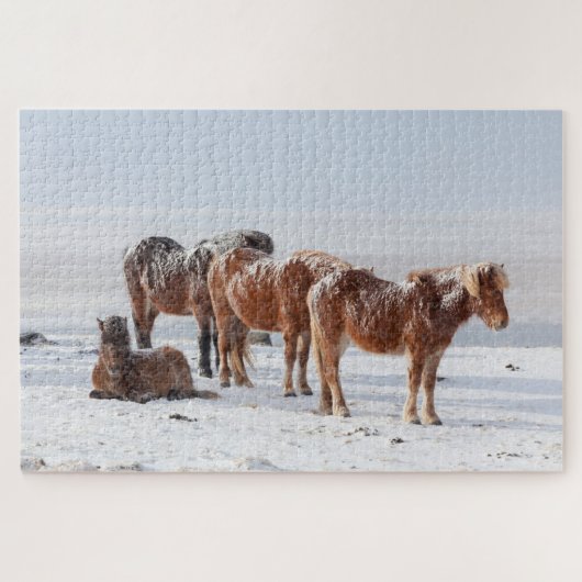 Schneebedeckte isländische Pferde Puzzle (Horizontal)