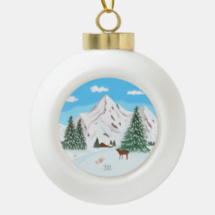 Schneebedeckte Keramik-Kugel als Weihnachtsbaumsch Keramik Kugel-Ornament