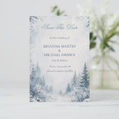Schneebedeckte Kiefern Blau Save The Date (Stehend Vorderseite)