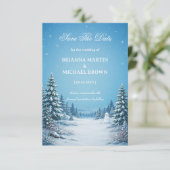 Schneebedeckte Kiefern unter Kristall Save The Date (Stehend Vorderseite)