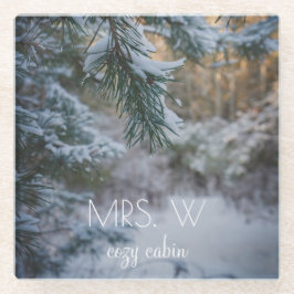 Schneebedeckte Kiefernäste Glasuntersetzer