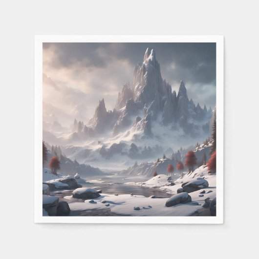 Schneebedeckte Landschaft mit Bergen Serviette (Vorderseite)