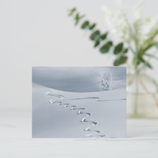 Schneebedeckte Landschaft mit Skihängen und Baumvö Postkarte (Stehend Vorderseite)