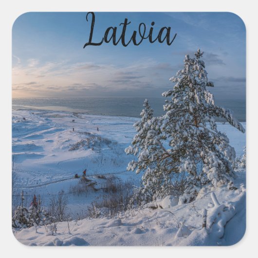 Schneebedeckte Ostseeküste Quadratischer Aufkleber (Vorderseite)