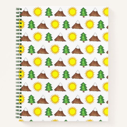 Schneebedeckte Pine Tree Sun Camp Außenbereich Notizbuch (Vorderseite)