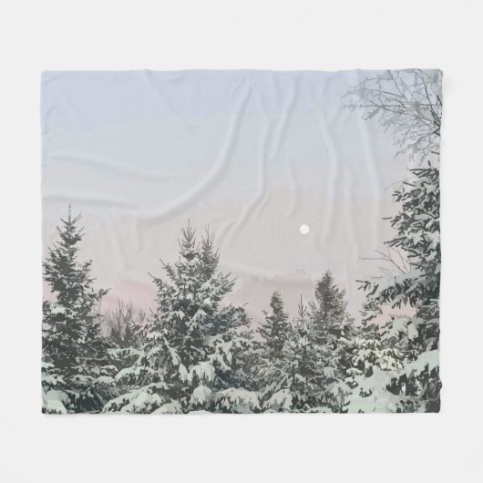 Schneebedeckte Pine Trees Moon Sunset Fleecedecke (Vorderseite (Horizontal))