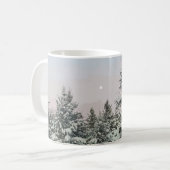 Schneebedeckte Pine Trees Moon Sunset Kaffeetasse (Vorderseite Links)