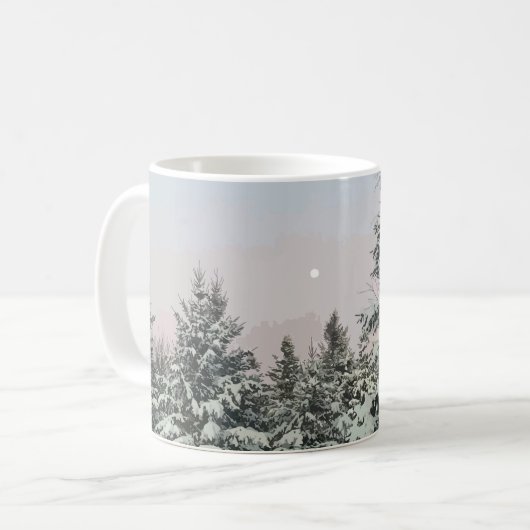Schneebedeckte Pine Trees Moon Sunset Kaffeetasse (Vorderseite Links)