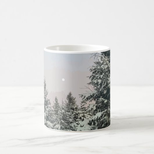 Schneebedeckte Pine Trees Moon Sunset Kaffeetasse (Mittel)