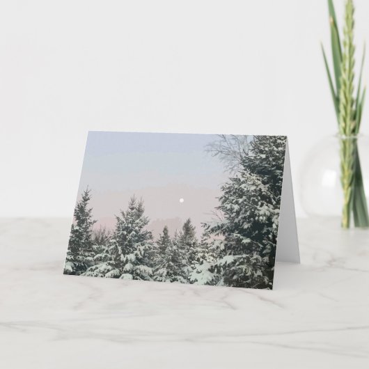 Schneebedeckte Pine Trees Moon Sunset Karte (Vorderseite)