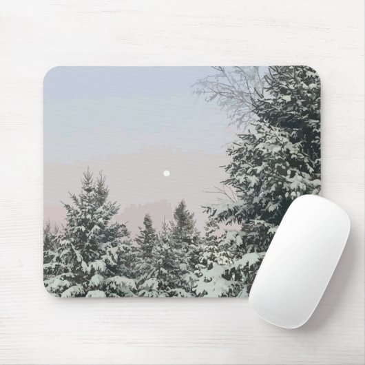 Schneebedeckte Pine Trees Moon Sunset Mousepad (Mit Mouse)