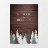 Schneebedeckte Pinienbäume Rustikale Waldhochzeit Dreifach Gefaltete Einladung (Cover)