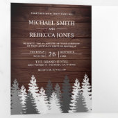 Schneebedeckte Pinienbäume Rustikale Waldhochzeit Dreifach Gefaltete Einladung (Innen Erste Seite)