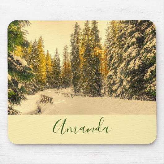Schneebedeckte Pinienwälder Foto Mousepad (Vorne)