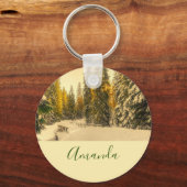 Schneebedeckte Pinienwälder Foto Schlüsselanhänger (Vorderseite)