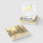 Schneebedeckte Pinienwälder Foto Steinuntersetzer (Seitenansicht)