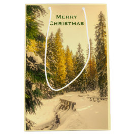Schneebedeckte Pinienwälder Foto Weihnachten Mittlere Geschenktüte