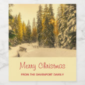 Schneebedeckte Pinienwälder Foto Weihnachten Weinetikett (Einzelnes Label)