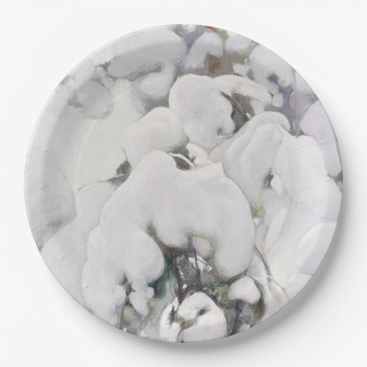 Schneebedeckte Pinienwälder (von Pekka Halonen) Pappteller (Vorderseite)