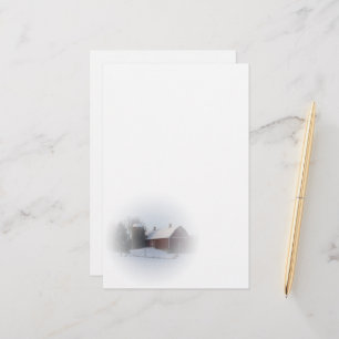 Schneebedeckte Rote Winterlandschaft Briefpapier
