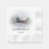 Schneebedeckte Scheune und Silo Winter Country Wed Serviette (Vorderseite)