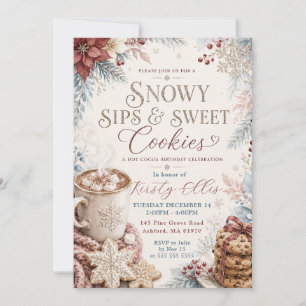 Schneebedeckte Sips & Cookies Heiße Schokolade Geb Einladung