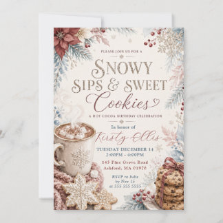 Schneebedeckte Sips & Cookies Heiße Schokolade Geb Einladung