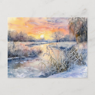 Schneebedeckte Ufer der Havel Havelland Aquarell Postkarte