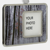 Schneebedeckte Wälder Winterlandschaft Fotografie Rahmen-Ornament Silber (Rechts)