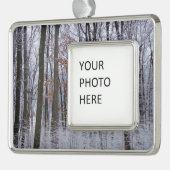 Schneebedeckte Wälder Winterlandschaft Fotografie Rahmen-Ornament Silber (Links)