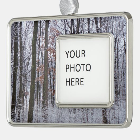 Schneebedeckte Wälder Winterlandschaft Fotografie Rahmen-Ornament Silber (Links)