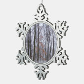 Schneebedeckte Wälder Winterlandschaft Fotografie Schneeflocken Zinn-Ornament (Rechts)