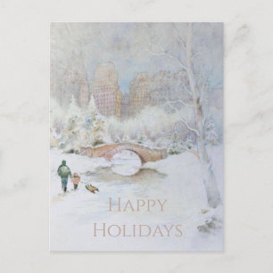 Schneebedeckte Wasserfarbenlandschaft New Yorks Postkarte