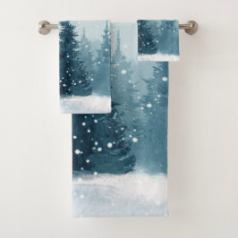 Schneebedeckte Weihnachtsbäume Badhandtuch Set