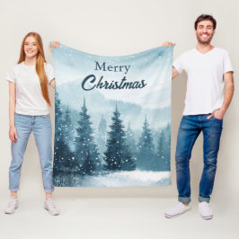 Schneebedeckte Weihnachtsbäume Fleecedecke