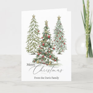Schneebedeckte Weihnachtsbäume individuell Feiertagskarte