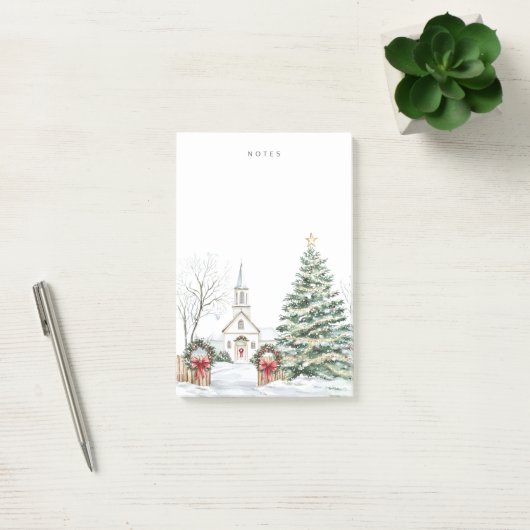 Schneebedeckte Weihnachtskapelle Holiday Landschaf Post-it Klebezettel (Büro)