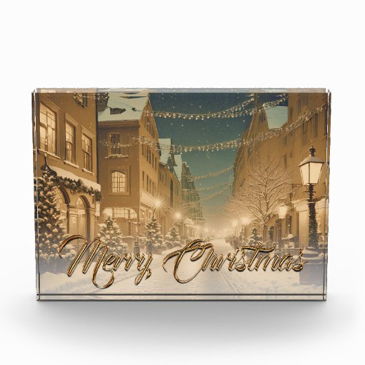 Schneebedeckte Weihnachtsstraßen in der Innenstadt Fotoblock (Vorderseite)