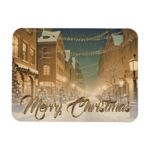 Schneebedeckte Weihnachtsstraßen in der Innenstadt Magnet