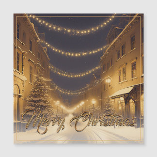 Schneebedeckte Weihnachtsstraßen in der Innenstadt Magnetkarte