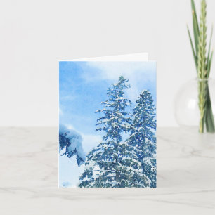 Schneebedeckte Winter Blue Pine Trees Ferienkarte Dankeskarte