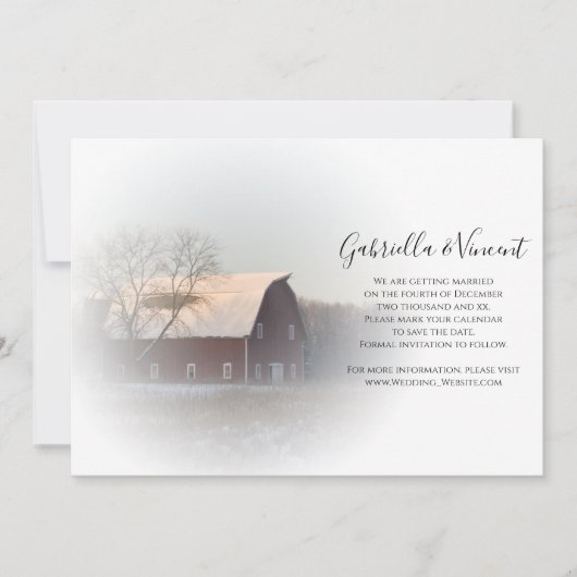 Schneebedeckte Winterhochzeit Save the Date (Vorderseite)